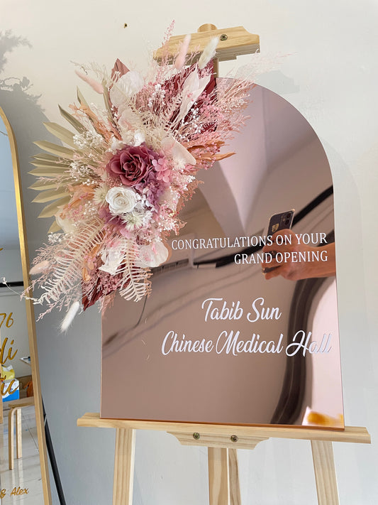 Congratulations Mirror (faux) with flower stand- Rose Gold